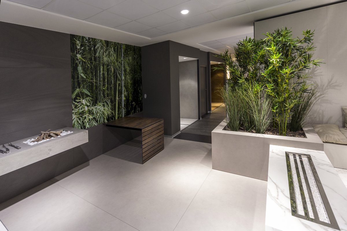 Zona de relax con jardineras