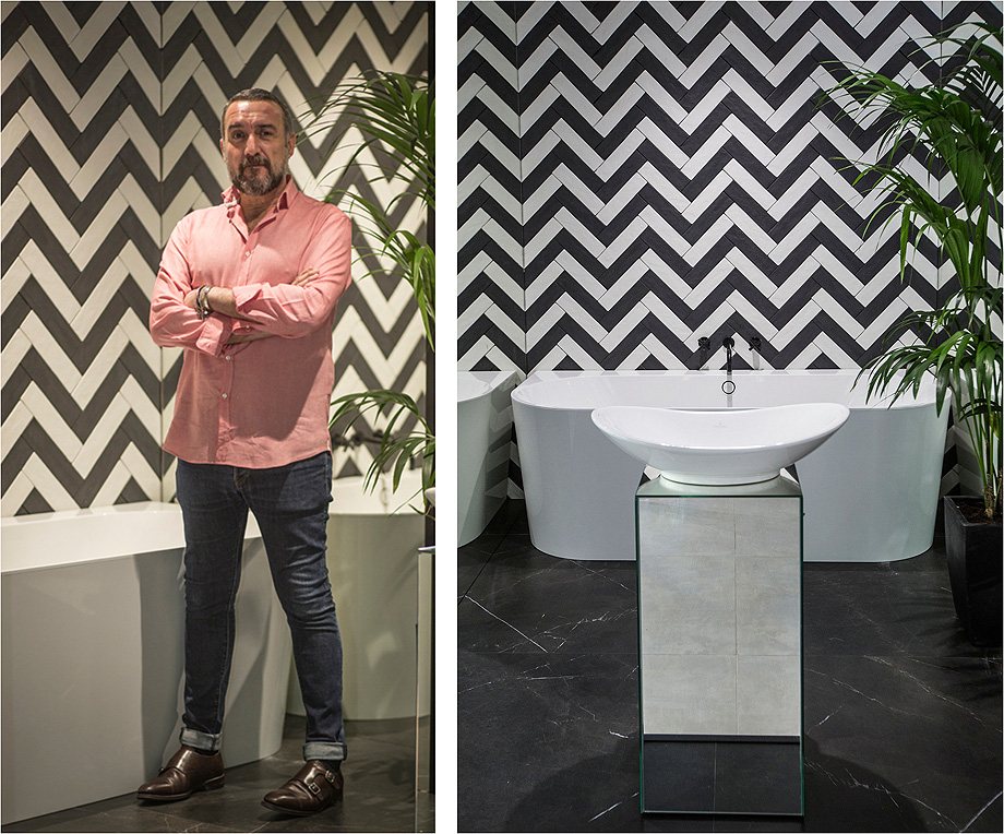 Ambiente con revestimiento en zigzag blanco y negro